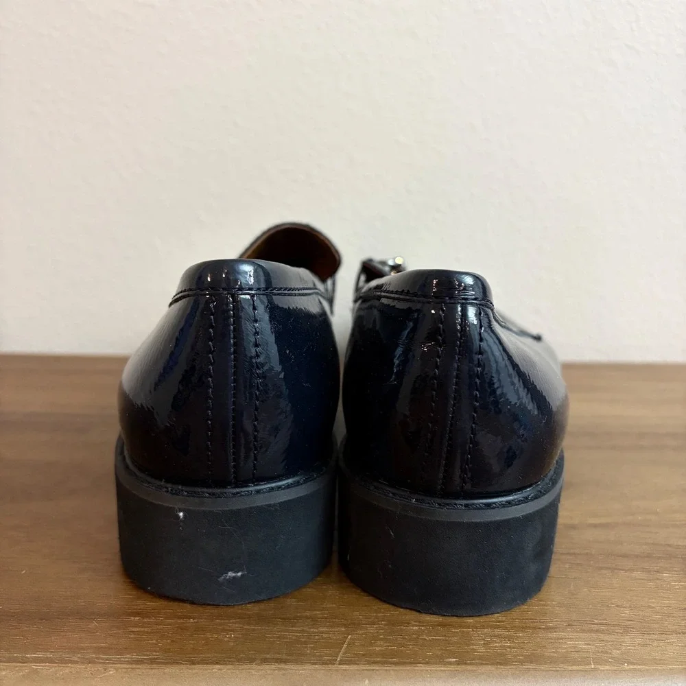 Franco Sarto Cason Loafers Size 11 Navy Blue Patent Horse Bit Lug Dark Academia